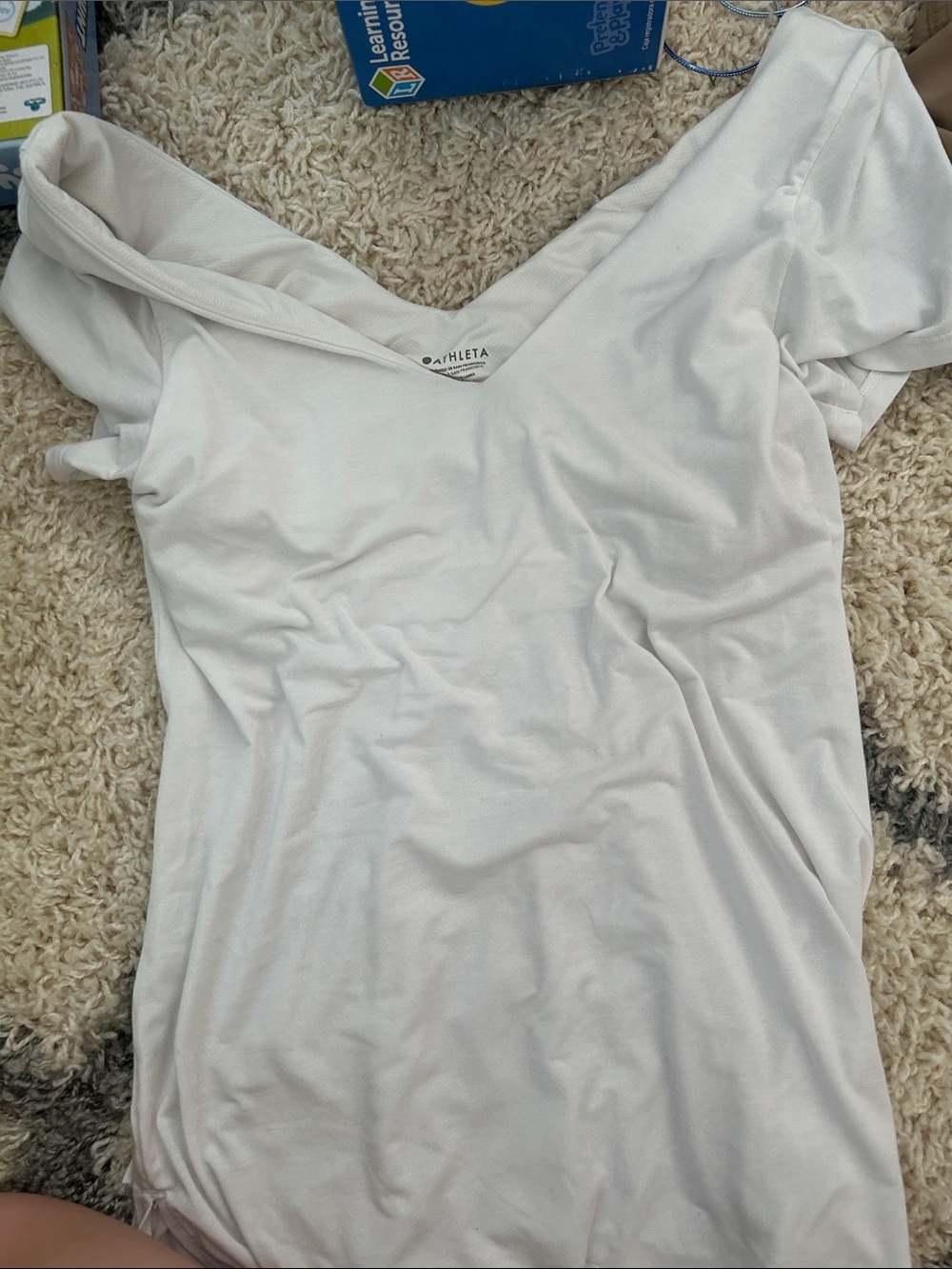 Athleta White V-Neck Short Sleeve Tee